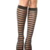 Sheer Striped Knee High Stockings a person wearing black stockings